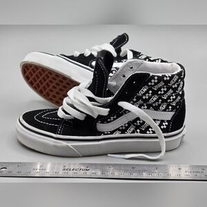 Vans Sk8 Hi Logo Repeat Black Kids Shoes Size 13 Skateboard High Top Canvas